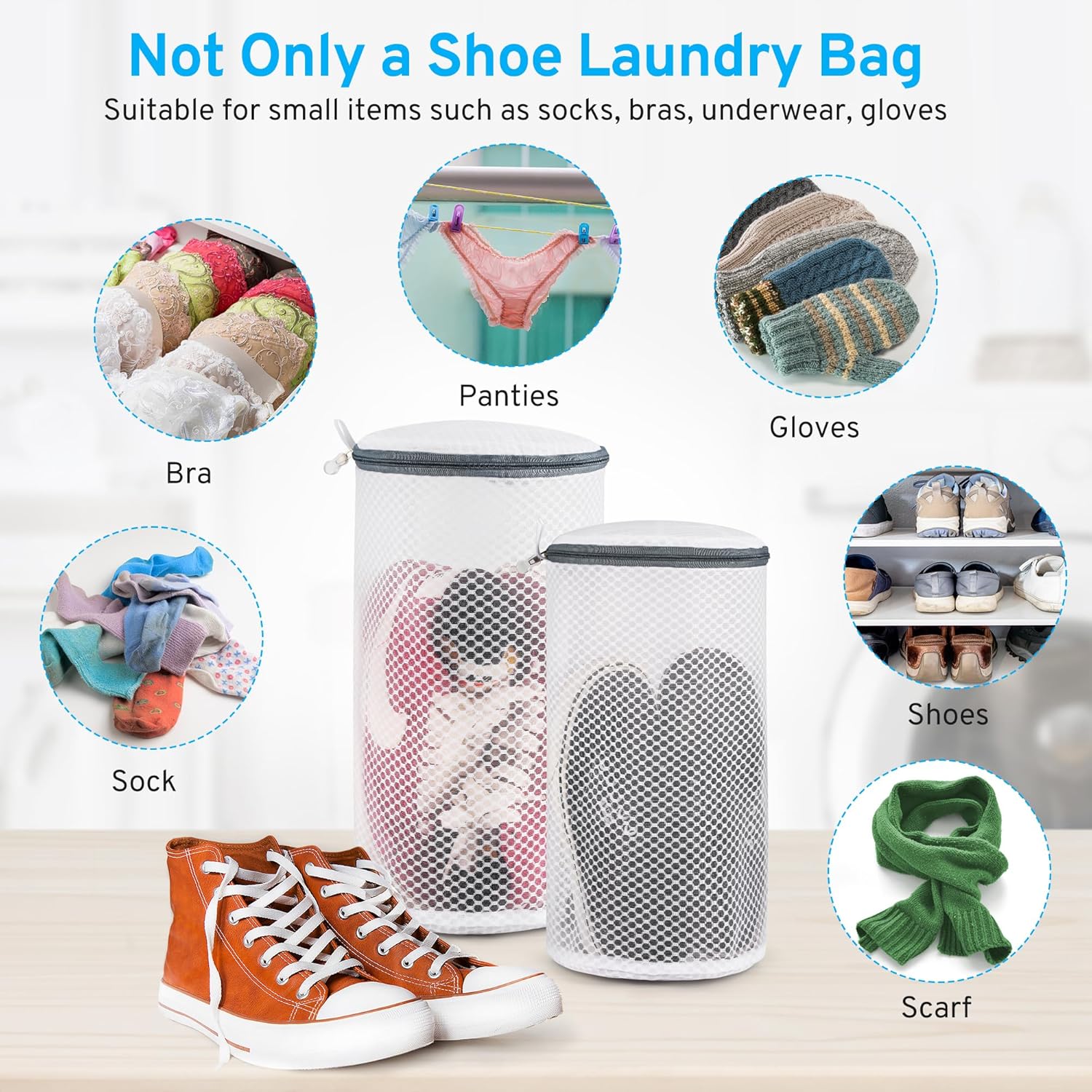 2 Pack 2 Size 120g Honeycomb Shoe Washing Machine Bag, Fabric Shoe Bag with Auto-Lock Zipper, Washing Laundry Bag for Sneaker, Running Shoes, Sock, Bras, Toys