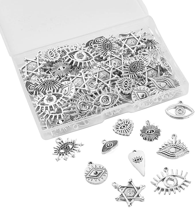 DanLingJewelry 100Pcs 10 Styles Evil Eye Charms Antique Silver - Image 6