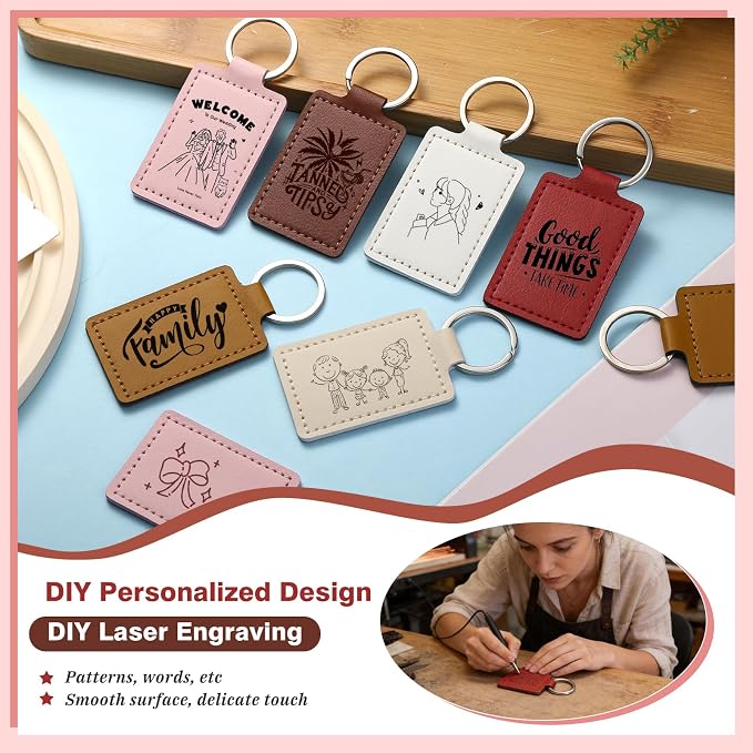 30 Pcs Leather Key Fob Kit, 6 Colors Leather Keychain Blanks, Rectangular PU - Image 4