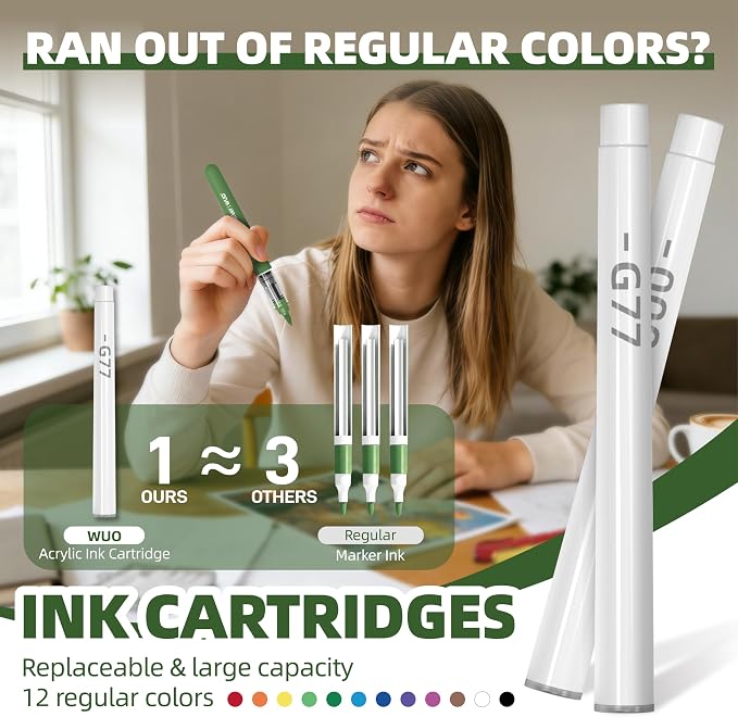 WUO Acrylic Paint Markers, 60 Colors Water-Based No-Bleed Paint Pens - Image 4