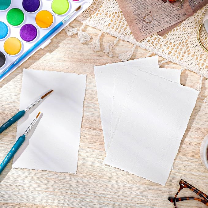 50 Sheets Deckled Edge Paper 4 x 6inch, 160 GSM Handmade Paper Rough/Textured - Image 4