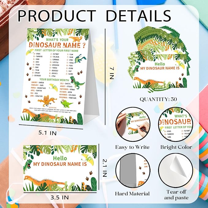 What's Your Dinosaur Name Game Cards, Birthday Game Supplies, 1 Dinosaur Name - Image 2