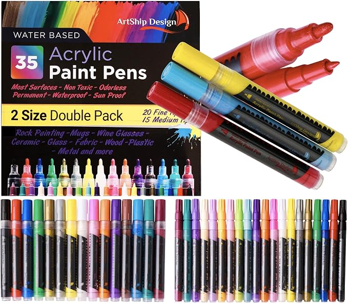 ArtShip Design 35 Premium Acrylic Paint Pens, Double Pack of Both Extra Fine by ArtShipDesign