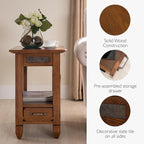 Leick Home Sibley End Table, Solid Wood, 1 Storage Drawer, Slate Tile Details - Image 5