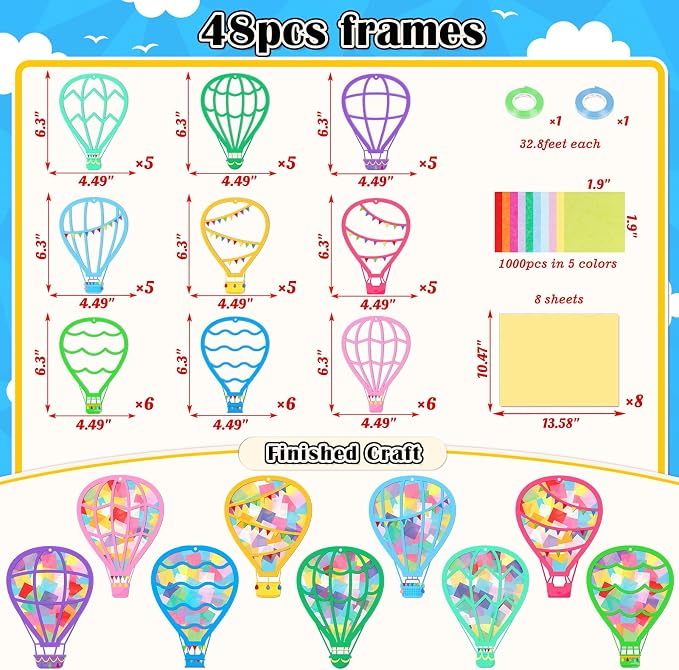 Renbuzhu 48PCS Back to School Crafts: Paper Hot Air Balloon Suncatchers DIY Kits - Image 4