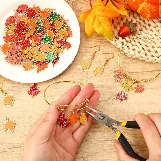 SANNIX 90 Pcs Fall Charms for Jewelry Making, Thanksgiving Fall Leaf Enamel - Image 5