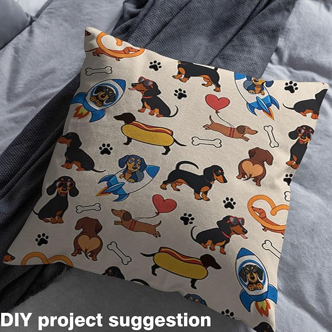 Kawaii Dachshund Fabric by The Yard, Cute Dogs Footprinted Bones Flannel - Image 3