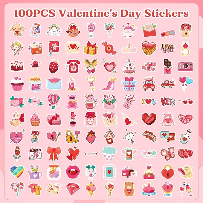 Valentines Party Favors | 100 PCS Valentines Stickers - Image 2