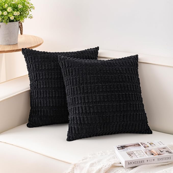 Aegero Pack of 2 Corduroy Decorative Throw Pillow Covers 24x24 InchSoft Striped by Unknown