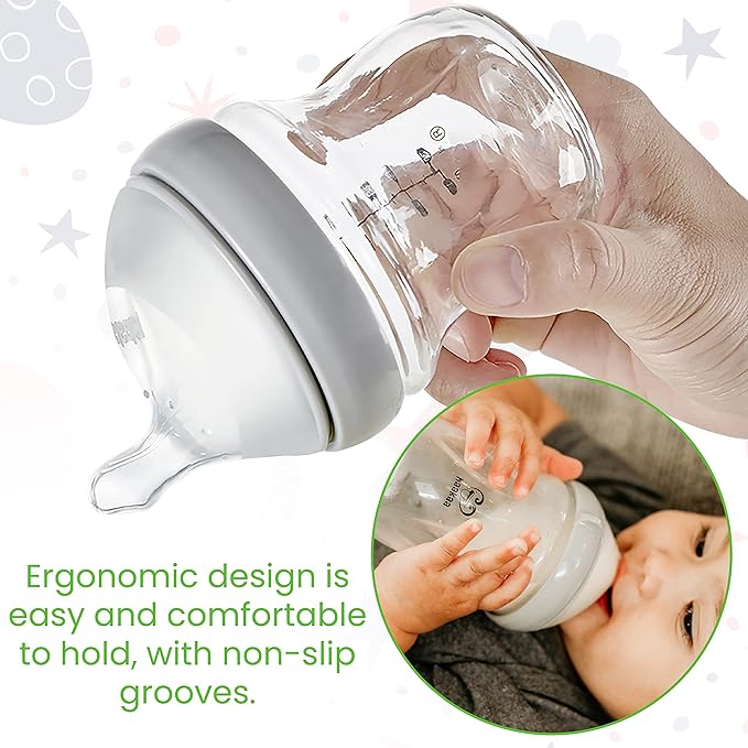 Haakaa Generation 3 Glass Baby Bottle 6 oz/160 ml, 1 PK (Grey)