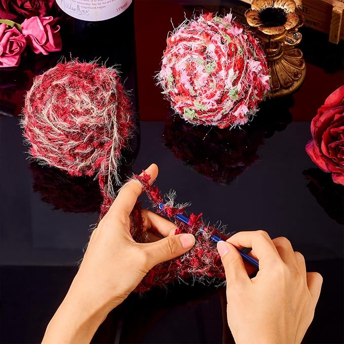 2 Rolls Red Fun Fur Polyester Fringe Yarn Soft Novelty Decorative Yarn - Image 4