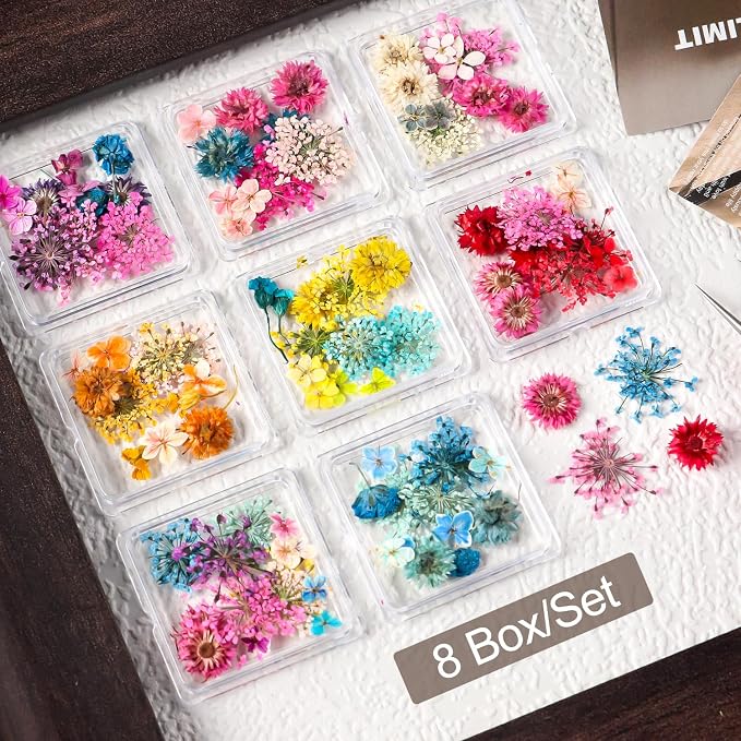 Dried Flowers for Nails, 8 Boxes 3D Dried Flowers Nail Art Stickers Decals - Image 2
