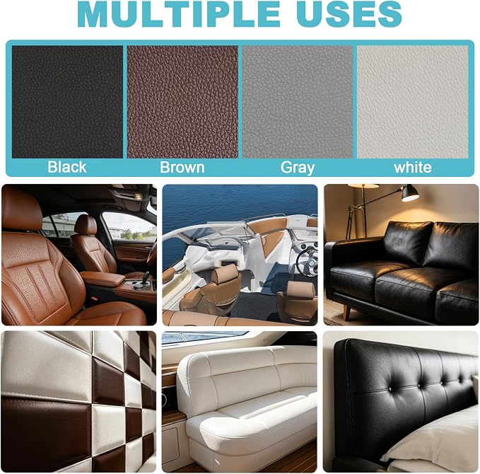 Brown Faux Leather Fabric 79"×55" Lychee Grain Upholstery Vinyl - Image 7