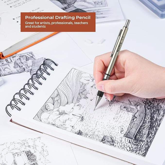 Nicpro 0.5 mm Art Mechanical Pencils Set in Case, 3 Erasers - Image 5