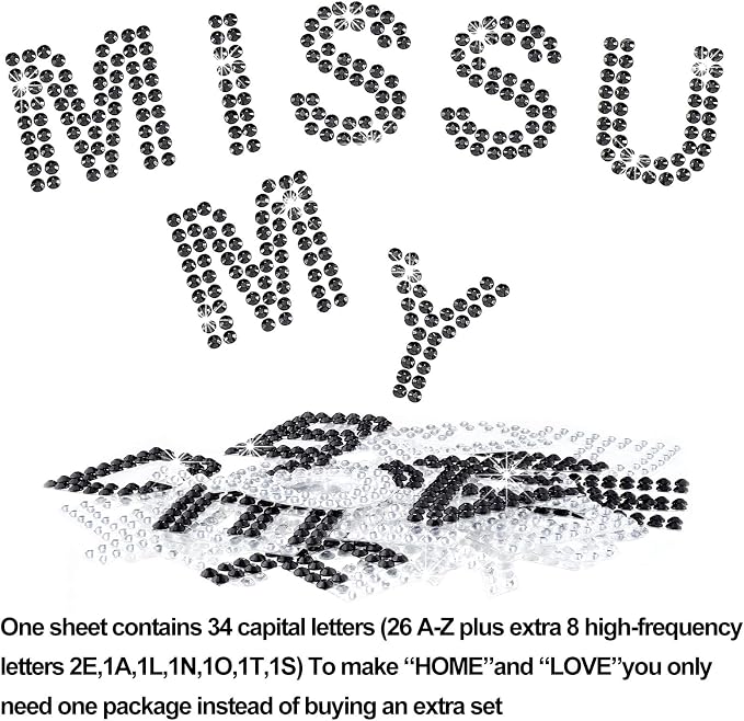 Zonon 136 Pieces Rhinestone Iron-on Letter Large Glitter Bling Alphabet Sticker - Image 4