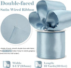 HUIHUANG Dusty Blue Satin Wired Ribbon 2.5 inch Blue Double-Faced Satin Wired - Image 2