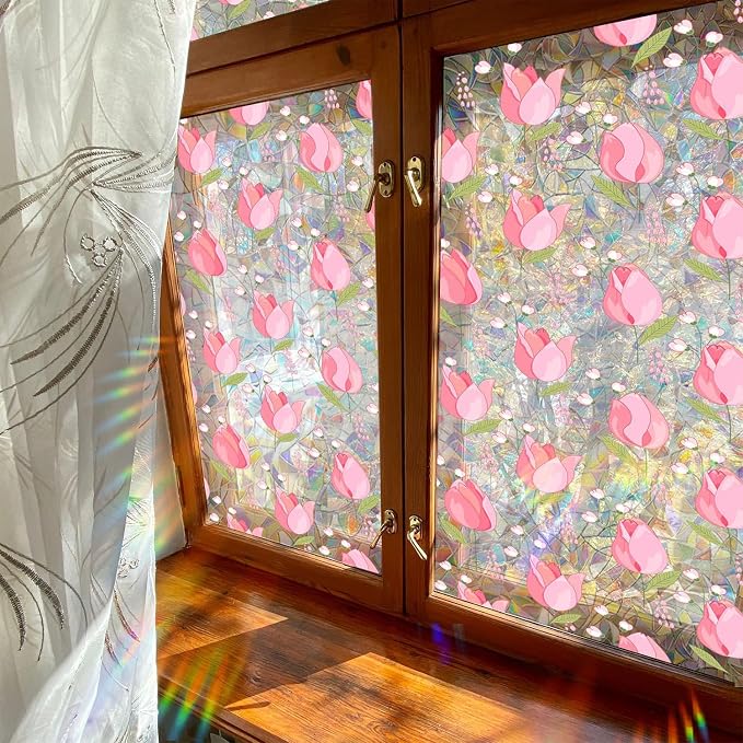Window Film, Rainbow Window Privacy Film, Tulip Vine Double Sided Static Glass - Image 6