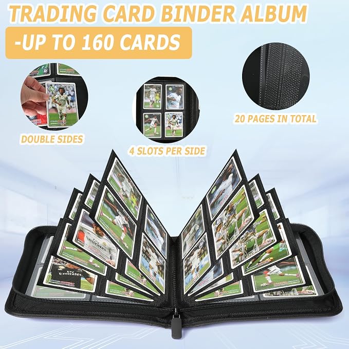 4 Pocket Ringless Side Loading Trading Card Binder, 160 Cards PU Fixed Page - Image 6