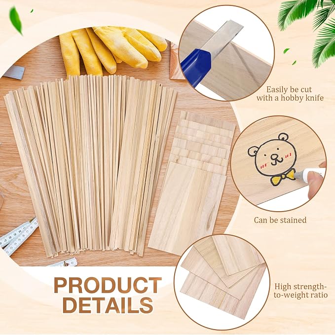 240 Pieces Balsa Wood Sticks Hardwood Square Wooden Craft Dowel Rods Unfinished - Image 5