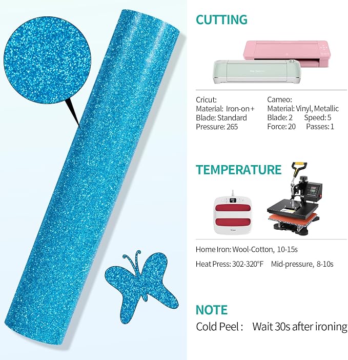VINYL FROG Glitter HTV Vinyl 10" x5ft Heat Transfer Vinyl Roll Blue Iron on - Image 3