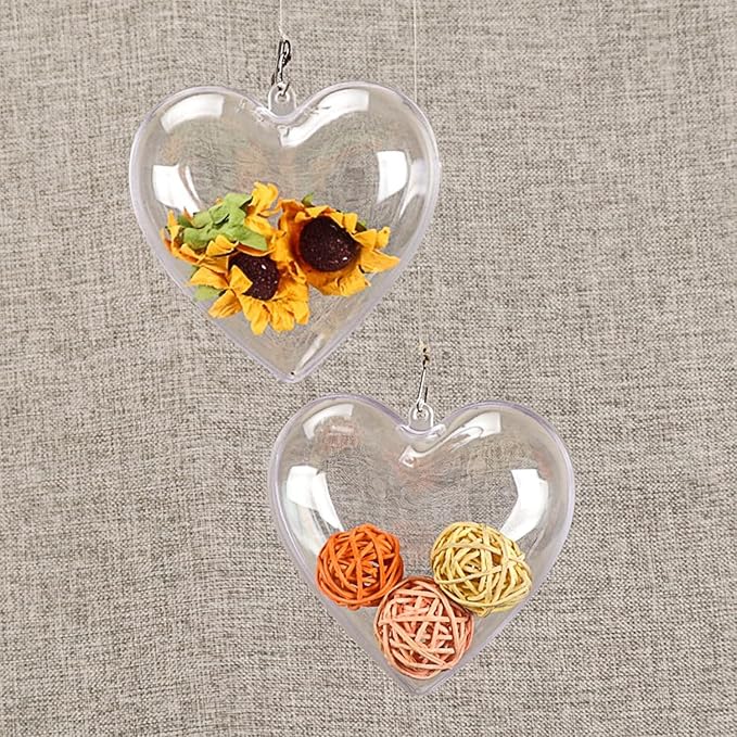 Jishi Clear Plastic Heart Ornaments 10-Pack Christmas Ornament Fillable Balls - Image 6