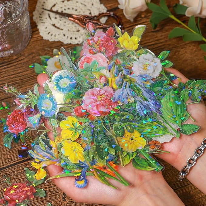 Yoksas 40 Pcs Large Vintage Shiny Flowers Stickers by YOKSAS