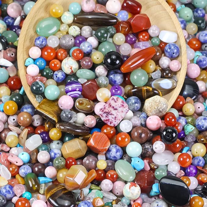 Mixed Natural Stone Beads for Jewelry Making, Colorful Real Stone Beading by TngsChryxia