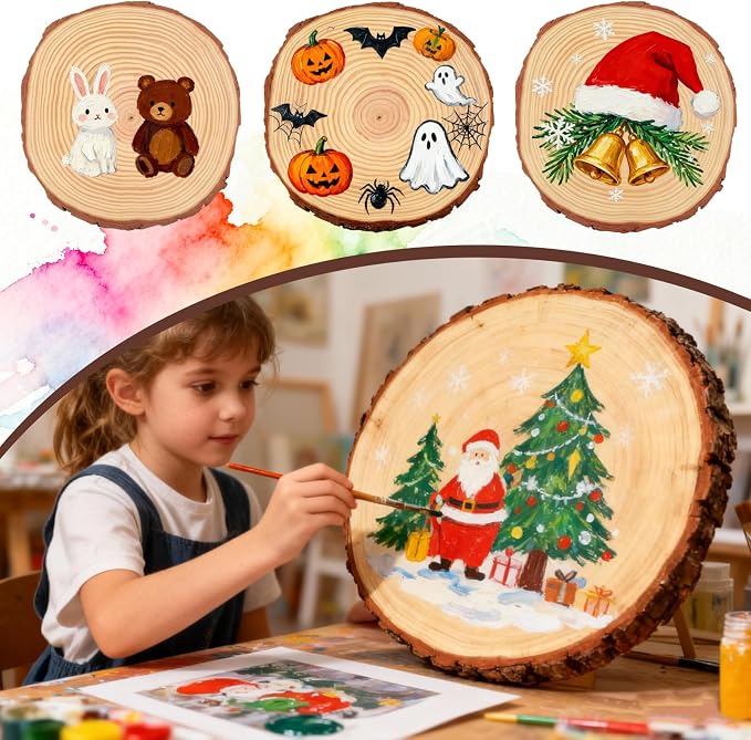 FSWCCK 2 Pack Nature Unfinished Round Wood Slices, 11-13 Inches Wooden Circle - Image 4