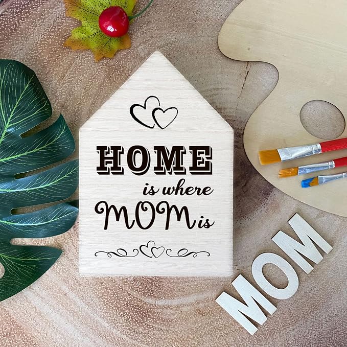 4 Pack 8 Inch Wooden House Shape Block Unfinished Wood Farmhouse Cutouts - Image 2
