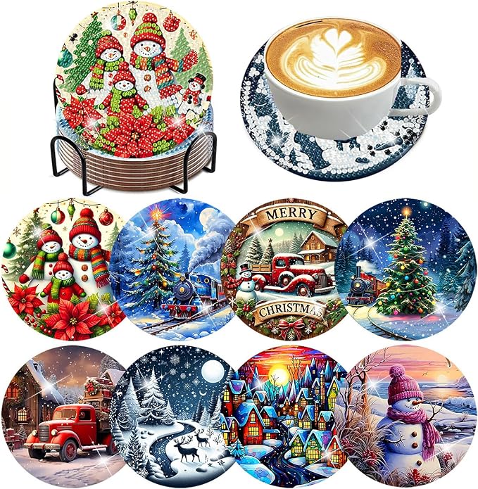 ijbnhd 8 PCS Christmas Diamond Art Coasters Kit Diamond Painting Coasters | by ijbnhd