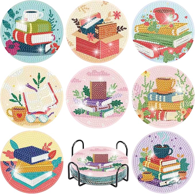 8 Pcs Book Diamond Art Coasters Kit by Fotasmua