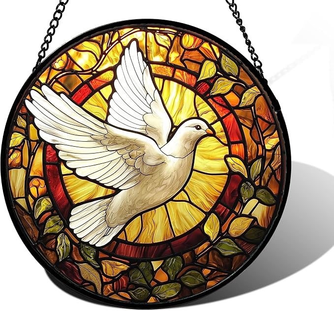 DASTOLL Stained Glass Window Hanging, Flying White Dove Sun Catchers Diamond by DASTOLL