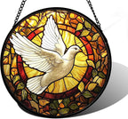 DASTOLL Stained Glass Window Hanging, Flying White Dove Sun Catchers Diamond by DASTOLL