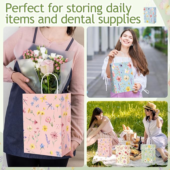 Gaillty 24 Pcs Floral Paper Gift Bags Flower Butterfly Goodie Bags - Image 6