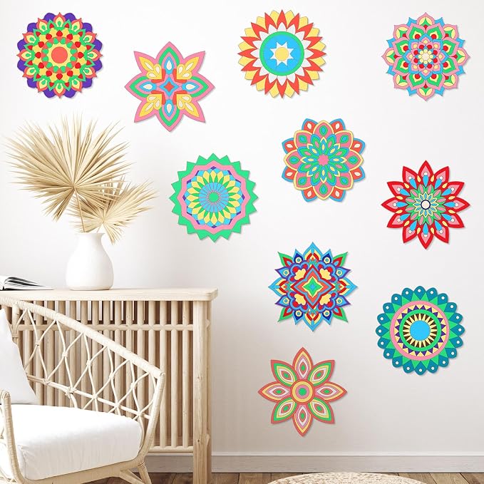 Vercraft 22 Pcs Wooden Mandala Painting Set 10 Mandala Unfinished Wood Cutouts - Image 6