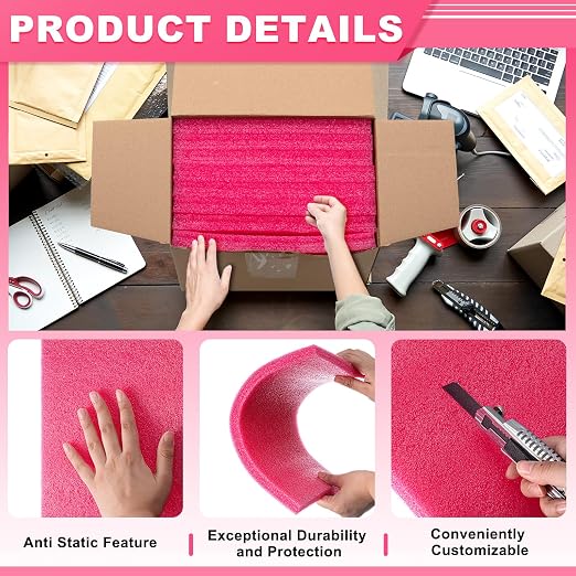 Pangda 8 Pcs 14.75" x 9.5" x 0.75" Pink Polyethylene Foam Sheets Anti Static - Image 3