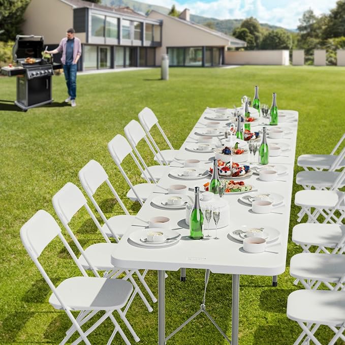 VINGLI 8 Foot Plastic Folding Table Portable Long Table - Image 2