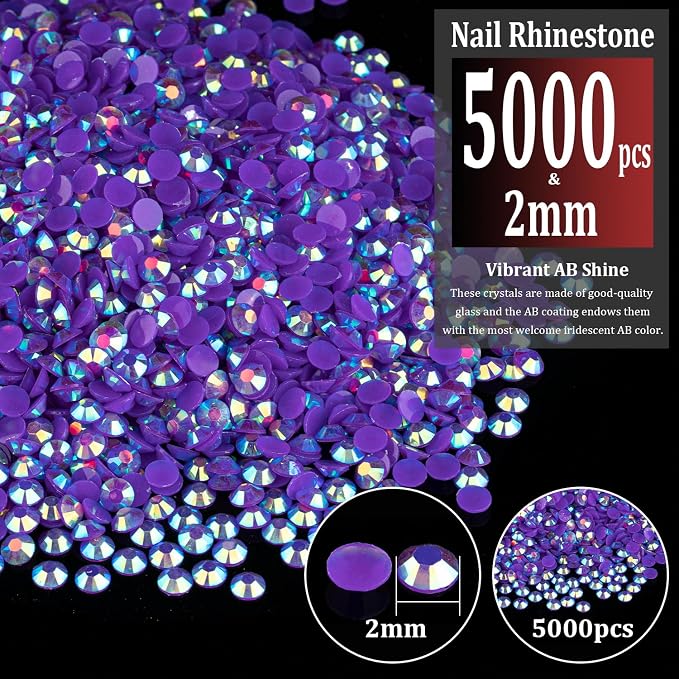 5000pcs 2mm Resin Rhinestones Bulk, Dark Purple AB Flatback Round Jelly - Image 2