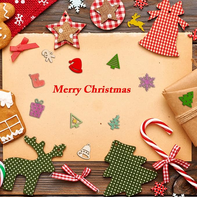 300 Pieces Unfinished Mini Wooden Christmas Ornaments DIY Wooden Christmas - Image 6