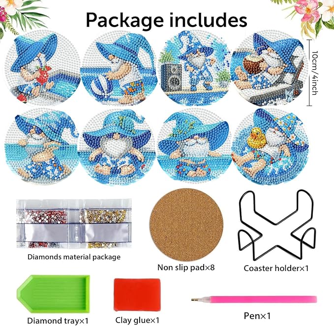 8 Pack Gnome Diamond Art Coasters Kits - Image 2