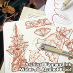 Muchcute Micro Fineliner Drawing Art Pens: 6 Sepia Fine Line Waterproof Ink Set - Image 5