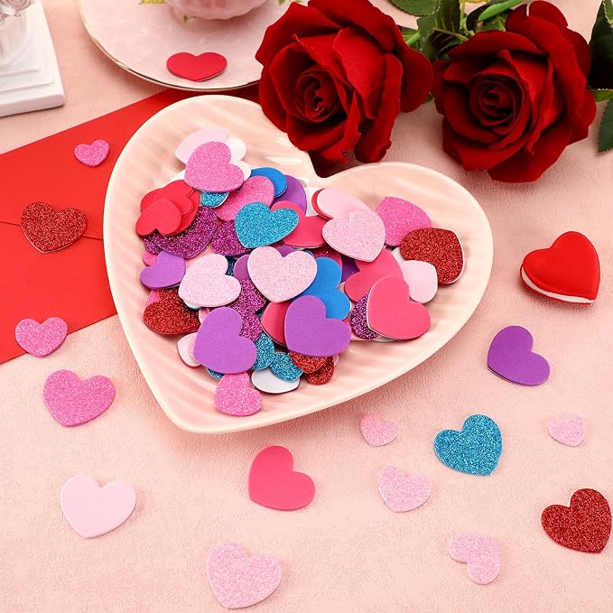 600Pcs Foam Heart Stickers Valentine's Day Glitter Love Sticker | 3 Sizes - Image 3