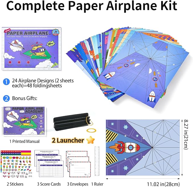 Leven DIY Paper Airplane Kit, 24 Progressive Origami Plane Designs, 48 Thick - Image 3
