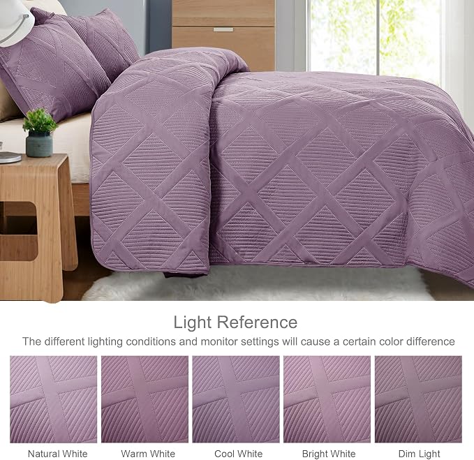 Exclusivo Mezcla Quilt Set Oversized King Size, 3 Pieces Dusty Lavender Cal - Image 5