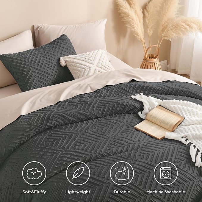 Andency Dark Grey Oversized King Comforter 120''x120'', 3 Pieces Dark Gray - Image 4