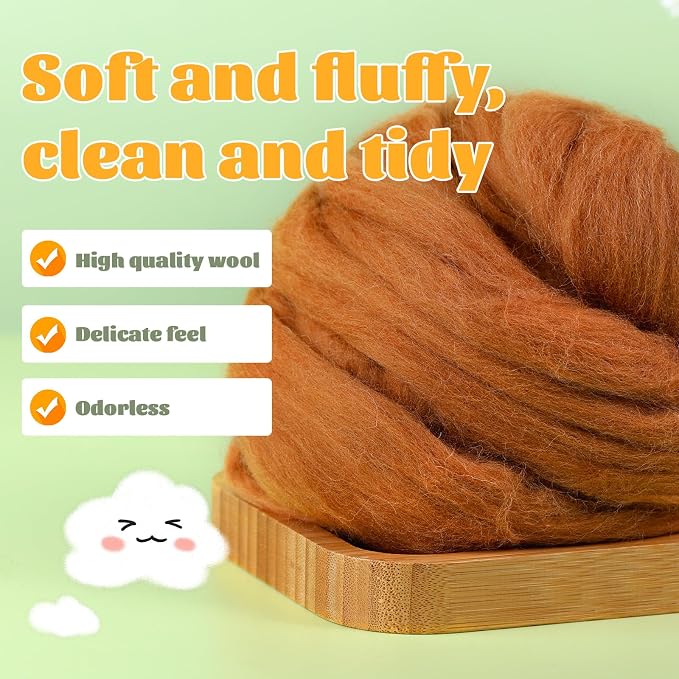 3.53oz Wool Roving, Wool Felting Supplies, Pure Wools, Chunky Yarn, Spinning - Image 3