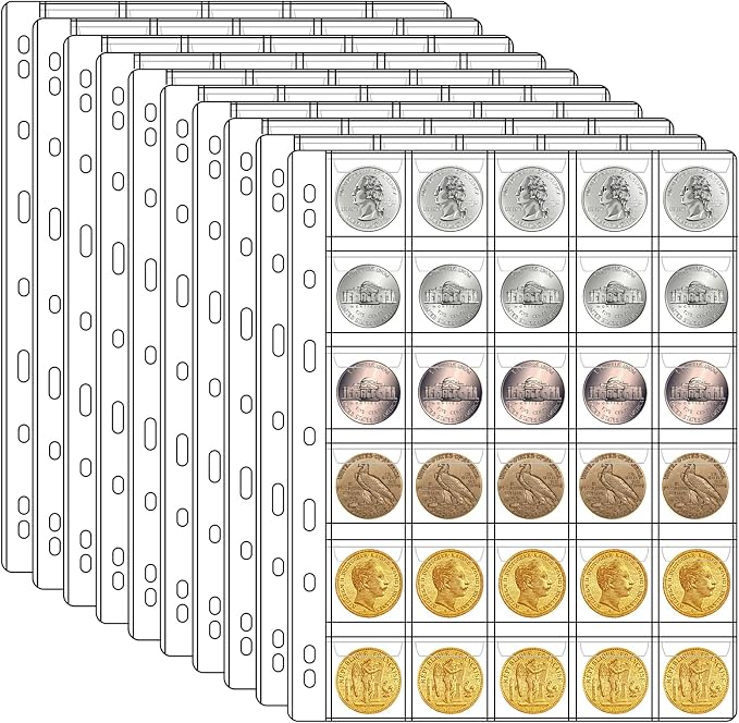 30 Pocket Coin Pages for Collectors, 10 Sheets Coins Sleeves Coin Holders Stamp by carinacoco