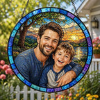 Personalized Grandpa Stained Glass Sun Catcher, Custom Family Photo Window - Image 2