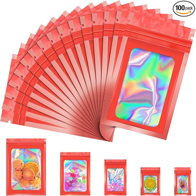 JETMORE 100 Pcs Mylar Bags, Smell Proof Bags Foil Pouch, Holographic Resealable by Jetmore