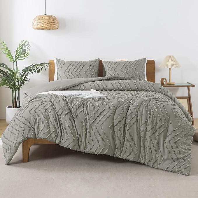 Andency Medium Grey Comforter Set Full Size, Boho Grey Soft Warm Bedding - Image 2